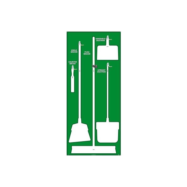 Nmc National Marker Janitorial Shadow Board, Green on White, Pro Series Acrylic - SB104FG - main